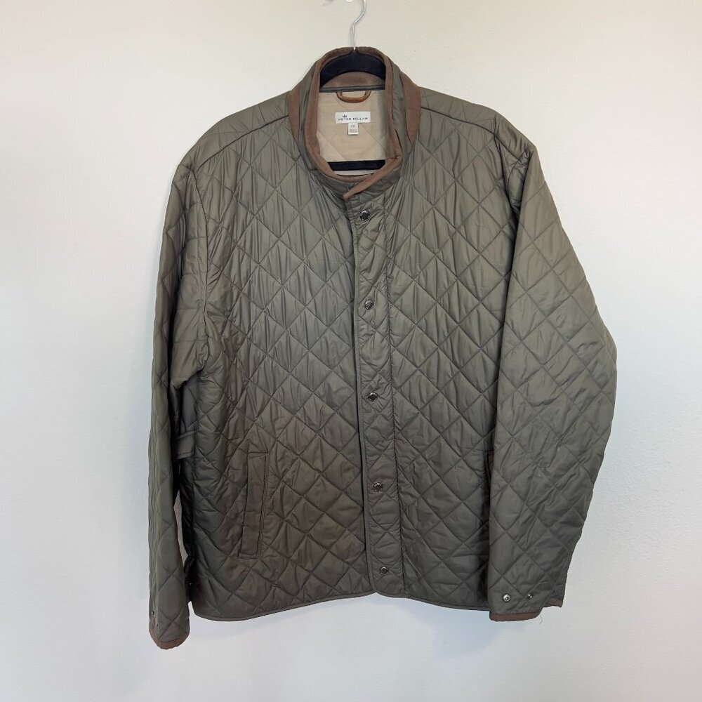 EUC Peter Millar Olive Green Quilted Jacket with Brown Trim-XXL - Picture 2 of 7